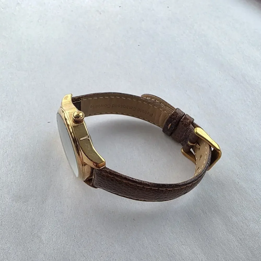 Bronzo Italia Black Spinel Stone‎ Dial Bronze Yellow Gold Watch Leather Band New